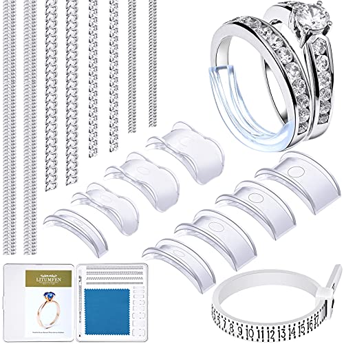 12 Sizes Invisible Ring Size Adjusters Transparent Guard Ring Sizer with Polishing Cloth for Loose Rings and Ring Sizer Measuring Tool, 2 Styles Fit for Man and Woman Rings (16 Pieces)