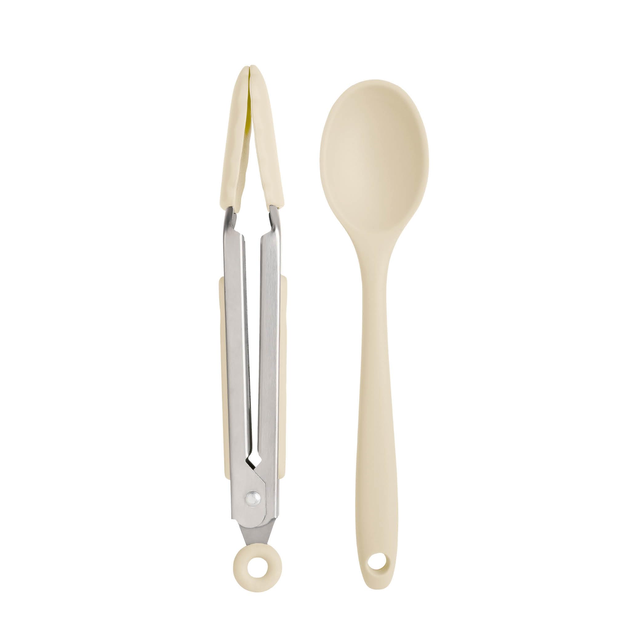 Wiltshire Silicone Mini Kitchen Tongs & Serving Spoon, Set of 2, Cooking Spoon & Serving Tongs, Salad BBQ Tongs Stainless Steel, Heat-Resistant Utensil, Non-Stick, Non-Scratch, Biscotti