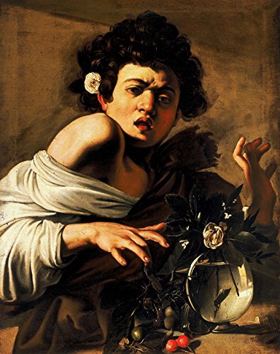 Caravaggio Boy Bitten by a Lizard impression matte de qualité musée avec cadre marron