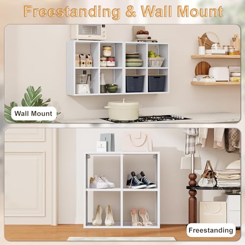 Image of VASAAOSD 4 Cube Storage Organizer - Metal Bookshelf, White Cube Shelf, Deep Cube Shelving with Corner Protector, Stackable Design Bookcase for Living Room, Bedroom, Office, Entryway
