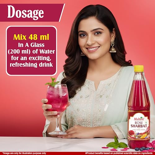 Image of Multani Rose Sharbat (750 ml) Pack of 2 | Herbal Summer Drink | Natural Ingredients - Shankhpushpi, Banafsha, Saunf, Mango, Khas, Nilofar | Refreshing Cooling Sharbat