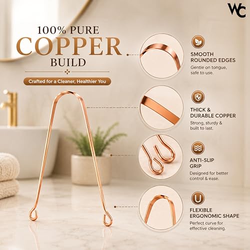 Image of Wonder Care - 100% Copper Tongue Scraper Tongue cleaner Ayurvedic for Optimal Oral Hygiene (3Pcs Round+Pouch)