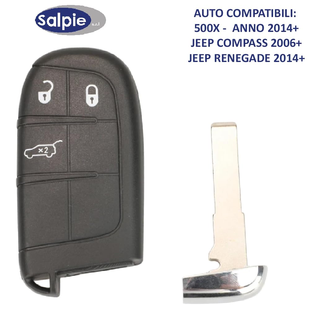 Custodia Portachiavi Cover Per Radiocomando Chiave Auto Keyless Con Lama D'Emergenza 3 Bottoni Compatibile Con Fiat 500X Jeep Compass Renegade