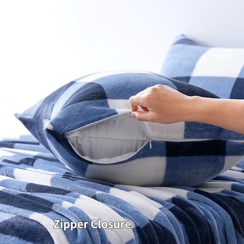 Parure de lit 4 pièces bleu marine draps chauds micro polaire doux