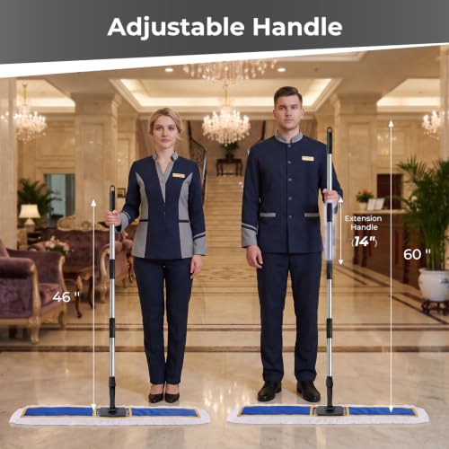 Image of 40 inch Commercial Dust Mop, Large Dust Mop with 2 Washable Pads, Blue | Industrial Mop with 2 Washable Pads, Large Heavy Duty Industrial Push Mop for Hardwood, Marble, Laminate, Vinyl, Concrete