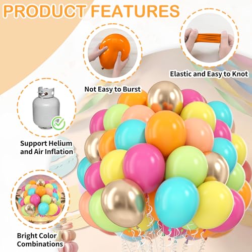 Image of Funhot Tropical Balloons, 60 Pcs Summer Balloon 12 Inch Teal Blue Metallic Gold Orange Pink Hot Fruit Green Balloons Multicolor for Aloha Luau Pool Party Hawaiian Baby Shower Birthday Party Decoration
