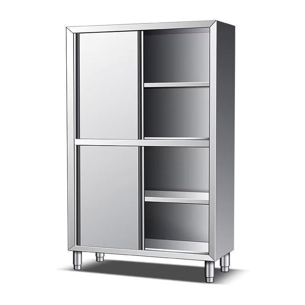 Armadio da Cucina in Acciaio Inox – 3~4 Ripiani Regolabili, Porte Scorrevoli o Doppie Ante, Cassetto Centrale – per Ristoranti, Panetterie, Hotel, Cucine Professionali