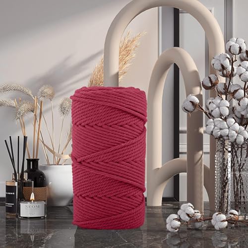 Image of ZUEXT Macrame Cord, Red Wine, 6mm x 109yds Cotton String Macrame Yarn