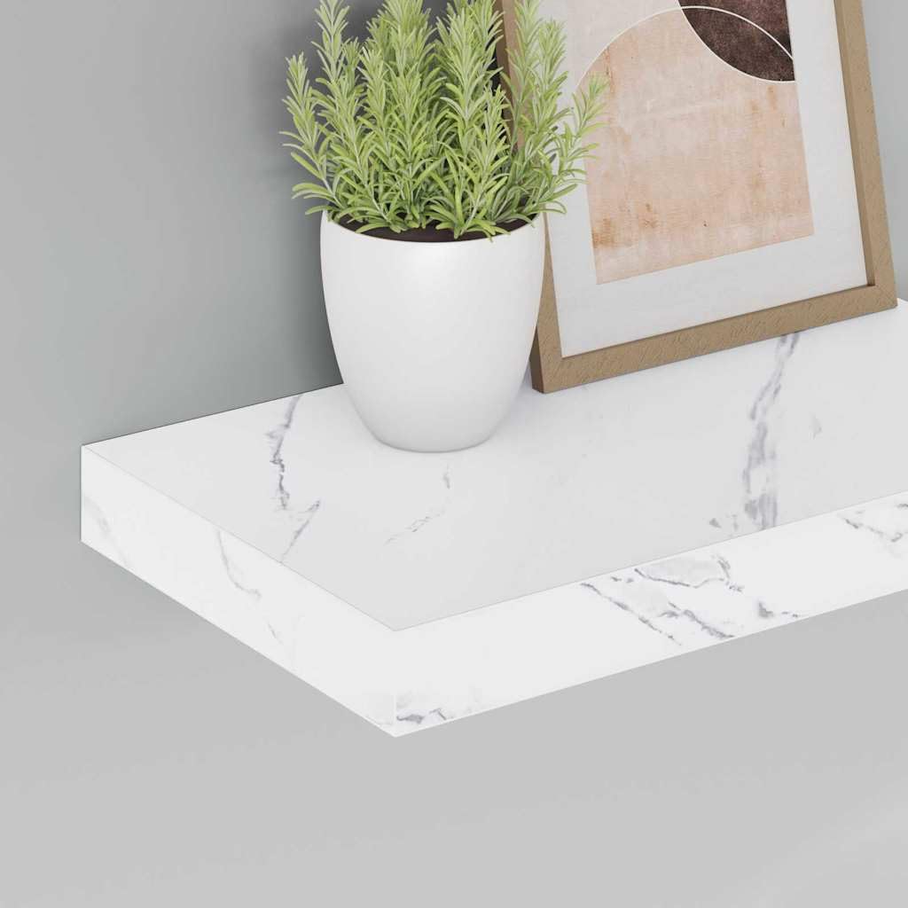 Set di 4 mensole da parete in legno bianco marmo, 40 x 23,5 x 3,8 cm, supporto da parete per libri, decorazione da cucina, bagno