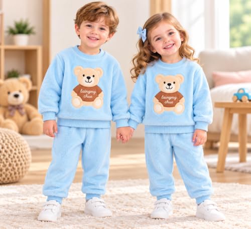 Image of Bold N Elegant Kids Fleece Sweatshirt & Jogger Set with Teddy Bear Applique