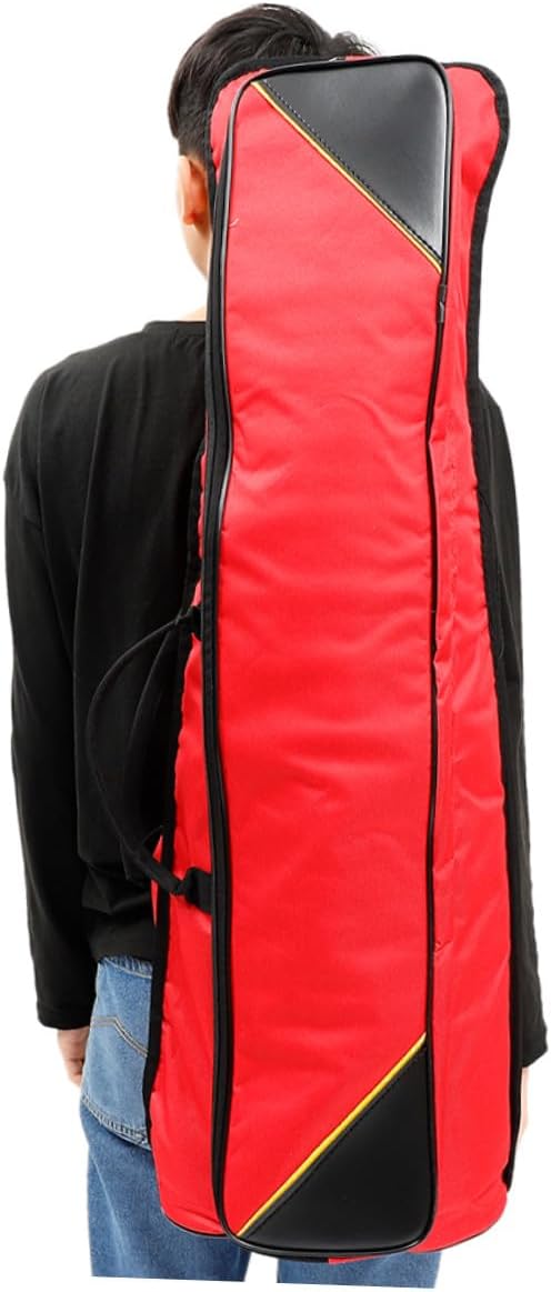 Thickened Waterproof Oxford Cloth Trombone Bag, Portable Tenor Trombone Storage Pouch with Red Exterior for Travel and Instrument Protection
