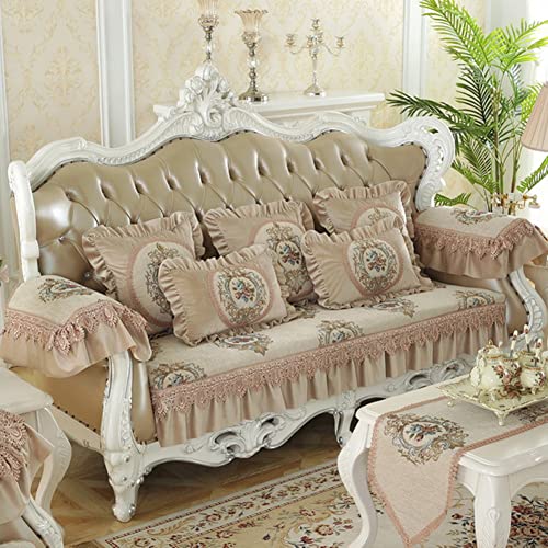 Xslive Vintage Jacquard Sofa Cover With Ruffles And Lace, Luxury Floral Pattern Sectional Couch Covers Soft Cozy Chenille Non Slip Sofa Armrest For Kids Pets,1 Piece/Not All Set (Coffee,12"X24") #TOP3