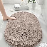 Mateju Alfombra Baño de Chenilla Oval Alfombrilla Baño Agua Absorbente Alfombra de Baño Antideslizante Alfombras de Ducha de Esponjosa para Adultos Niños Perros (40x60CM,Camel)