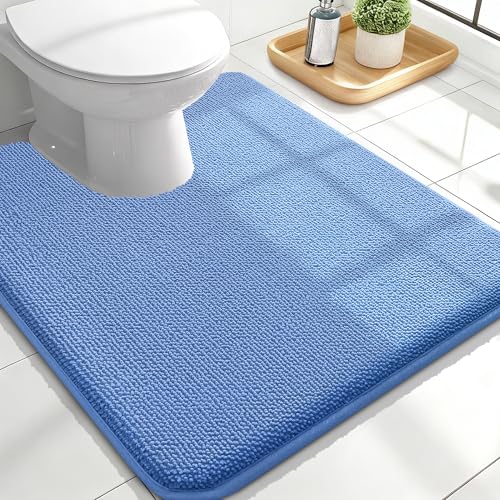 Image of OLANLY Toilet Rugs U-Shaped 24x20, Extra Soft Absorbent Thick Memory Foam Contour Bathroom Rugs for Toilet, Dry Quickly, Machine Washable, Non-Slip Toilet Bath Mat, Cornflower Blue