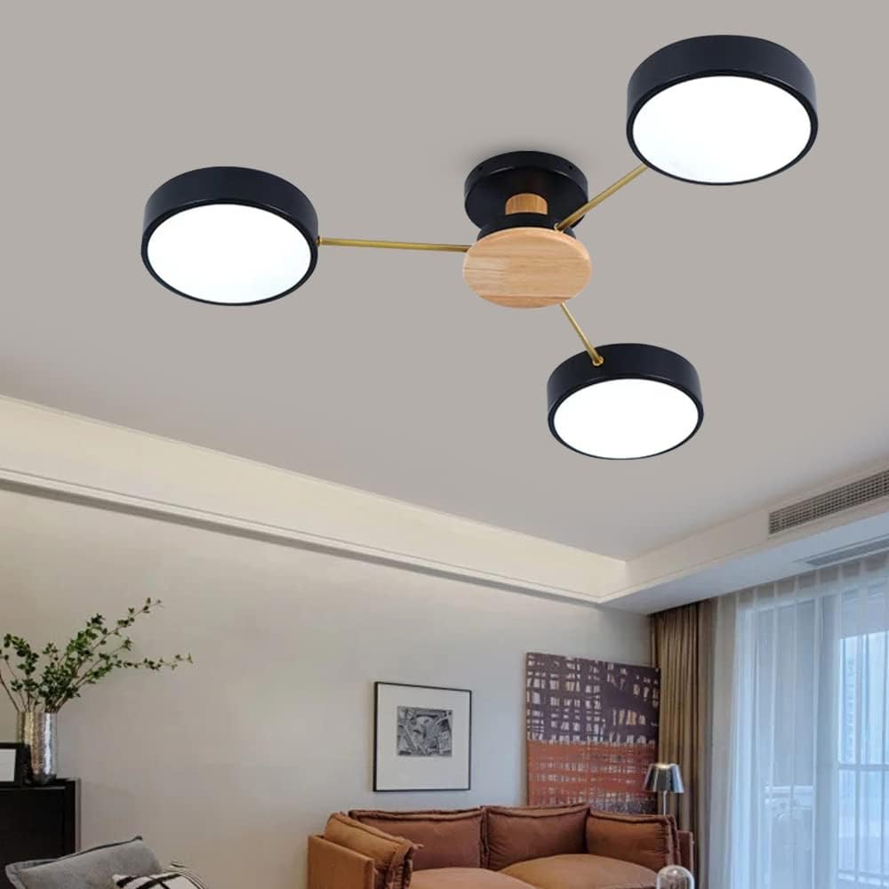 Liudefa 3-Lights LED Ceiling Light Fixture,26 Inch Modern Ceiling Lights Flush Mount Wooden 24W Dimmable Chandelier for Living Room Bedroom Kitchen,