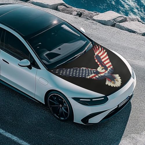 Image of 59x39 Inch Bald Eagle Pattern Car Hood Cover Protector Waterproof Car Hood Wrap Blankets Patriotism Auto Flag Universal Automotive Exterior Accessories for Summer