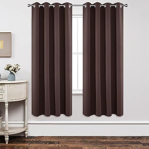 Image of Joydeco Blackout Curtains 72 inches Long 2 Panels Set, Thermal Insulated Long Curtains & Drapes 2 Burg, Room Darkening Grommet Drapes for Bedroom Living Room Windows (W42 x L72 Inch, Chocolate)
