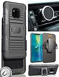 Case/Mount/Clip for Huawei Mate 20 Pro, Nakedcellphone Black Rugged Ring Grip Case Cover + Belt Hip...