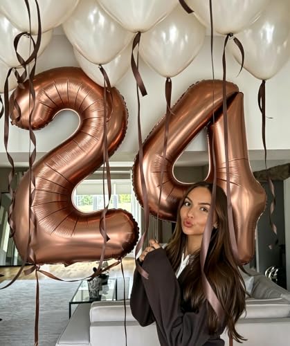 Image of Number Balloons 0 Balloon 40 inch Coffee for 10th Birthday Party Decoration | Saturated Color, Large 40 inch, With Inflation Straw & Hanging Holes, Great for Thanksgiving, Vintage & Cowboy Theme Party