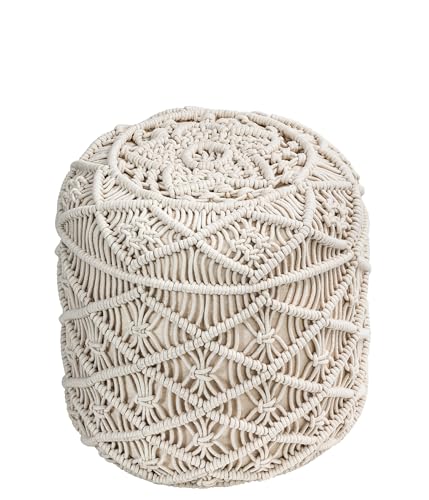 Dehner Pouf Sitzkissen Tessa, mit handgefertigtem Makramee, Ø 45 cm, Höhe 35 cm, Baumwolle/Styropor, Natur-Farben