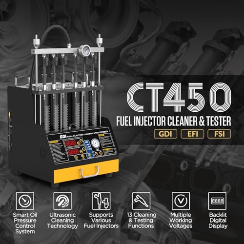 CT450 GDI Fuel Injector Cleaner Tester,6-Cylinder Fuel Injector Cleaner Tester,GDI,EFI,FSI Fuel Injector Cleaner Machine With Bottom Drawer,Constant TEMP. Heating,Smart Control Panel,13 Functions,110V