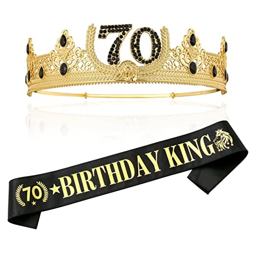 TITIKADI 70TH Birthday King Crown and Birthday King Sash,70TH Birthday Gifts for Men. Birthday Party Decoration for Men(Gold)
