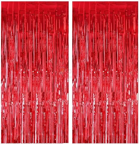 Image of TREND N ART Premium Metallic Foil Curtain 3x6 Ft Each for Party Decoration, Shimmer Backdrop for Birthday, Anniversary & Wedding, Easy to Hang Door & Wall Decoration Photo Booth (4, RED)