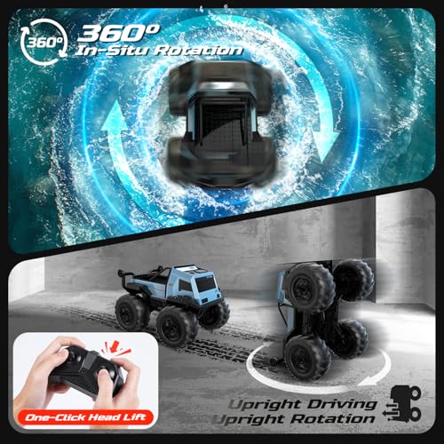 DEERC Amphibious Remote Control Car Monster Truck Toys Waterproof RC Stunt Cars for Boys 8-12 Toys W/Blocks & 360°Spin, 4WD All-Terrain Off-Road Pickup RC Truck 2.4Ghz 60+ Min Playtime Pool Toy Gift - Image 3
