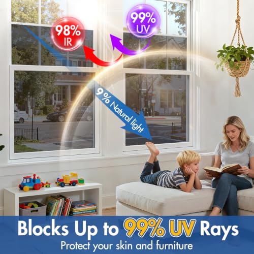 Image of Coavas One Way Privacy Window Film with 3 Tools, Reflective Window Tint for Home, Daytime Privacy See Out Not in, Heat Control & UV Blocking Adhesive Covering for Bedroom Office,17.5 x 78.7Inch,Black