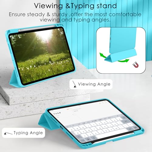 Image of ZryXal New iPad Pro 13 Inch Case (M5) 2025 / (M4) 2024 with Pencil Holder, Smart iPad Case [Support Pencil Pro and Pencil (USB-C)], Support Touch ID and Auto Wake /Sleep (Cyan)