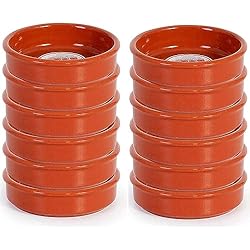 Cazuelas De Barro Artesanales Tradineur - Pack de 12 Cazuelas redondas de barro - Aptas para vitro y horno - Ideales para guisos y asados caseros –Ø 13 cm