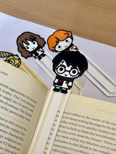 Image of Pack of 4 | Wizarding World Bookmarks | HP Theme Collection with Owl Post, Lightning, Platform 9, Deathly Hallows Designs | Ecofriendly Bioplastic (Magic Wizard Chibi Bookmarks)