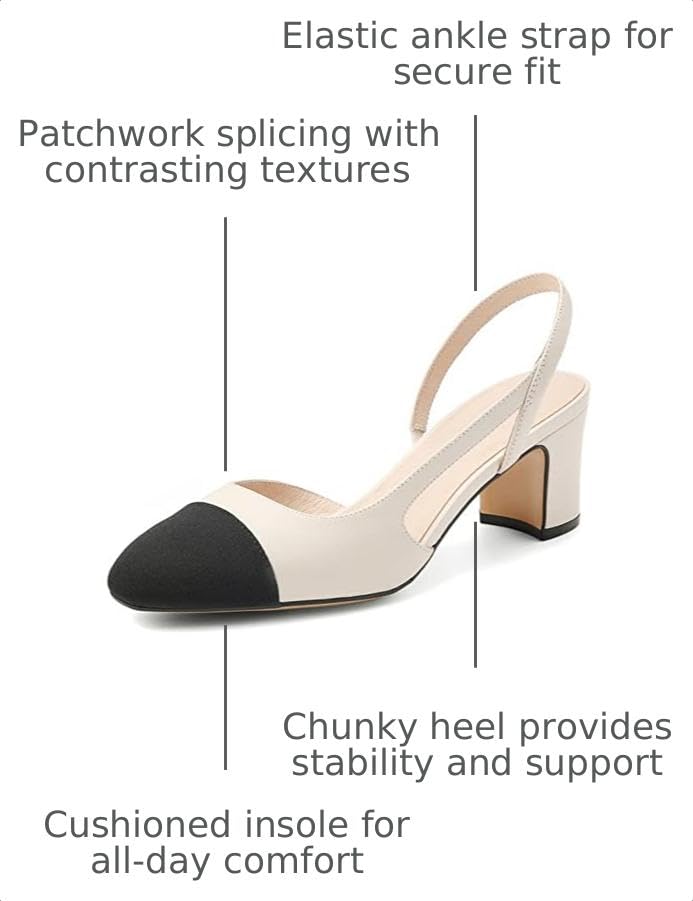 Image of MICIFA Slingback Heels for Women,Round Toe Chunky Heeled Pumps Ankle Strap Fashion Splicing Dress Shoes