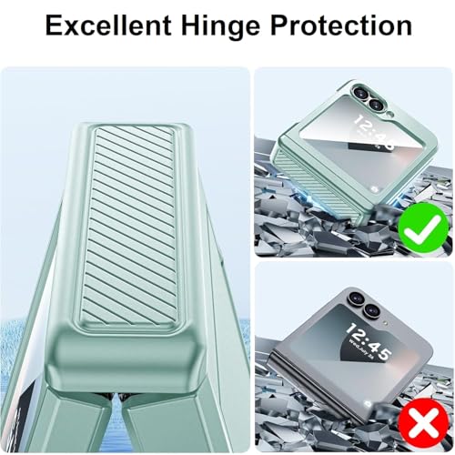 Image of Midkart Card Holder Case Compatible with Samsung Galaxy Z Flip 6 / Z Flip 7 FE with Hinge Protection Built-in Screen Protection Armor Cover Shockproof, Green