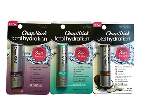 Chapstick Total Hydration Set - 3 Flavors - Soothing Oasis,Wild Acai Berry and Coconut Hydration