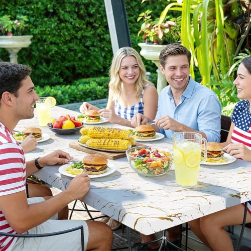 Smiry Rectangle Table Cloth Cover, Waterproof Elastic Fitted Picnic Tablecloth for 4 Foot Tables, Wipeable Flannel Backed Vinyl Tablecloths for Camping, Dining, Outdoor (White, 24" x 48") by Smiry - Used condition - Image 9
