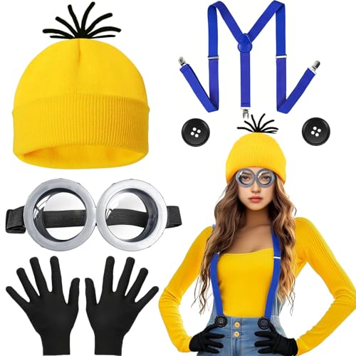6PCS Yellow Costume Accessories for Adult, Fancy Dress Set with Goggles Yellow Beanie Knit Hats Black Gloves Buttons Blue Straps Party Costumes for Halloween Cosplay Party Supplies 6PCS Yellow Costume Accessories for Adult, Fancy Dress Set with Goggles Yellow Beanie Knit Hats Black Gloves Buttons Blue Straps Party Costumes for Halloween Cosplay Party Supplies