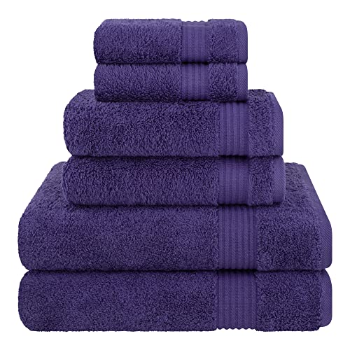 Cotton Paradise 6 Piece Towel Set 100% Cotton Soft Absorbent Turkish Towels for Bathroom 2 Bath Towels 2 Hand Towels 2 Washcloths Purple Towel Set
