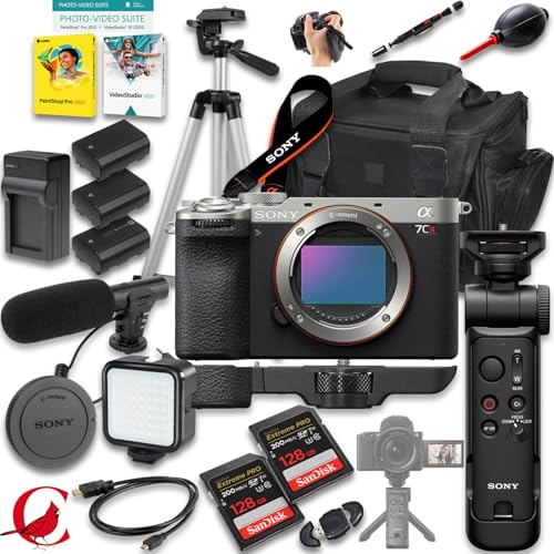 Sony Alpha a7CR Mirrorless Camera (Silver) + Sony GP-VPT3 Wireless Shooting Grip + 256 GB Memory Card+ 2pc Extra Battery + More (24pc Bundle)