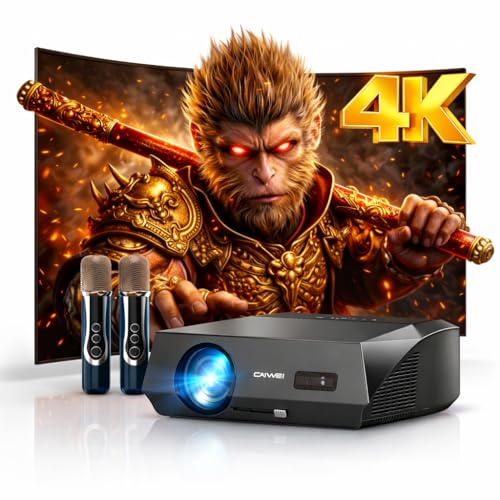 2300 ANSI Daytime Projector 4K, Smart Home Karaoke Projector, 2 Mics 38W Speakers, Built-in Steaming Apps Wireless Mirroring, Auto Focus Projector with WiFi6 and Bluetooth for Outdoor Movie Gaming KTV