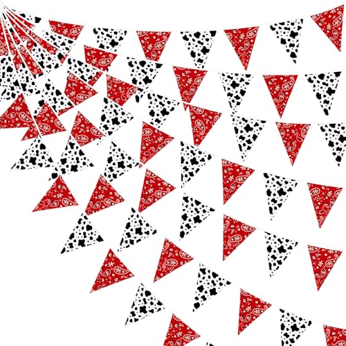 Image of 32Ft Western Cowboy Party Decorations Red Paisley Bandana Pennant Wild West Banner Fabric Triangle Flag Garland Streamers for Western Cowboy Birthday Yee Haw Country Baby Shower Party Decor Supplies