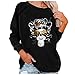 T-shirt court sans bretelles pour femme - Taille 20 UK - Pour le bureau - Pour Halloween - Imprimé ample - Col rond - Manches longues, Noir , XL