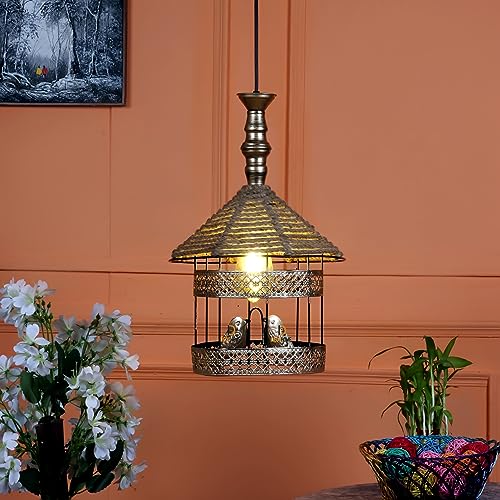 Image of DECOHOME Modern Hanging Ceiling Lamp Lights for Home & Decor | Premium Finish Pendant Light for Living Room, Bedroom & Dining Area | Stylish Indoor Lighting | Chandelier Lights (Birds in Cage-Gold)