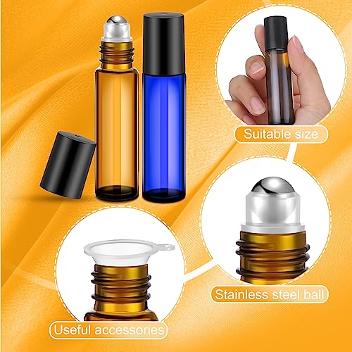 Image of Sumind 150 Pcs Glass Essential Oil Roller Bottles 10 ml, Amber, Blue