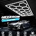 FERUERW Hexagon Garage Lights with Rectangle Frame, High Brightness 672W 86400LM 6500K, 14 Hex Grid for Garage, Shop, Basement, Car Detailing Shop etc. with Mounting Clip