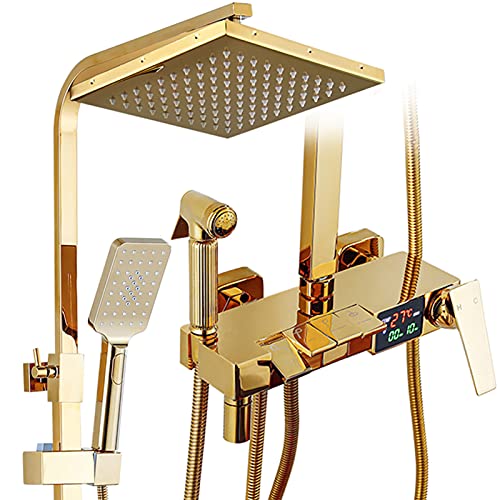 Colonne de douche dorée 4 fonctions avec affichage digital et douchette bidet intégrée