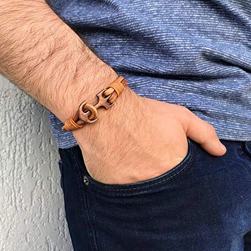 Pulseira de Couro Masculina com Pingente Âncora