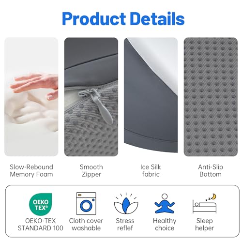Image of MOONYOOY Ergonomic Zoned Memory Foam Wedge Pillow for Bed, Prone Sleeping & Reading Cushion with Smooth Unibody Gentle Incline, Targeted Support for Stomach Sleepers & Back Pain Relief, Washable Cover