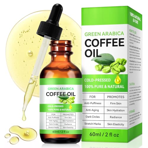 Aceite de café contra arrugas – 100% puro y natural verde Arábica aceite de café para la cara y el pelo corporal | Aceite de café facial antihinchazón y piel firme, cuidado de la piel prensado en frío