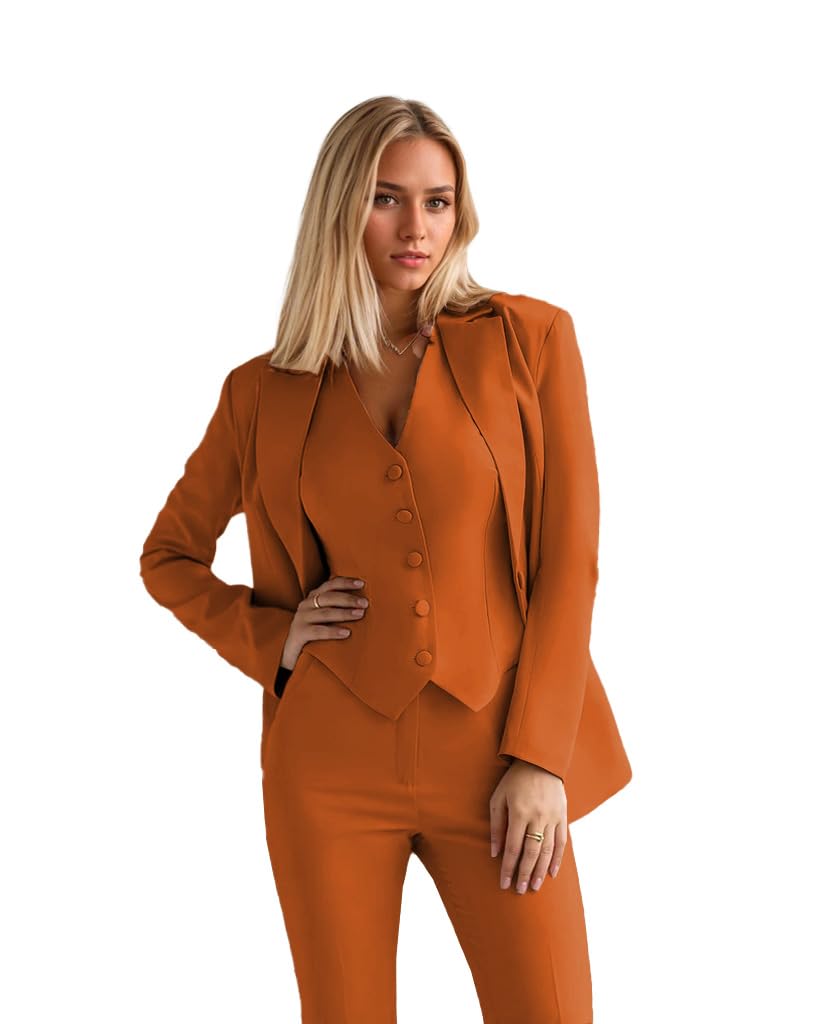 Damen 3-teiliges Anzughosen-Set Business Casual Weste Blazer und Hose Anzüge mit Taschen Outfits